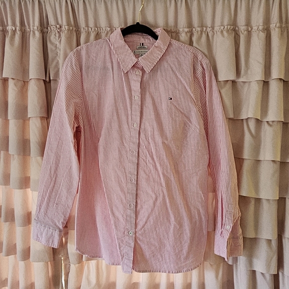 Tommy Hilfiger Tops - Tommy Hilfiger Women's Pink Striped Classic Fit Button-Down Shirt